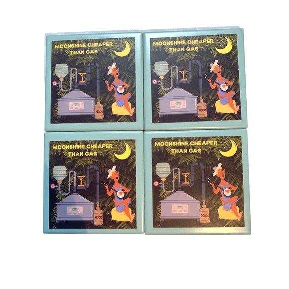 Moonshine Cheaper than Gas Ceramic Set of 4 Square Drink Coasters - Picture 2 of 4